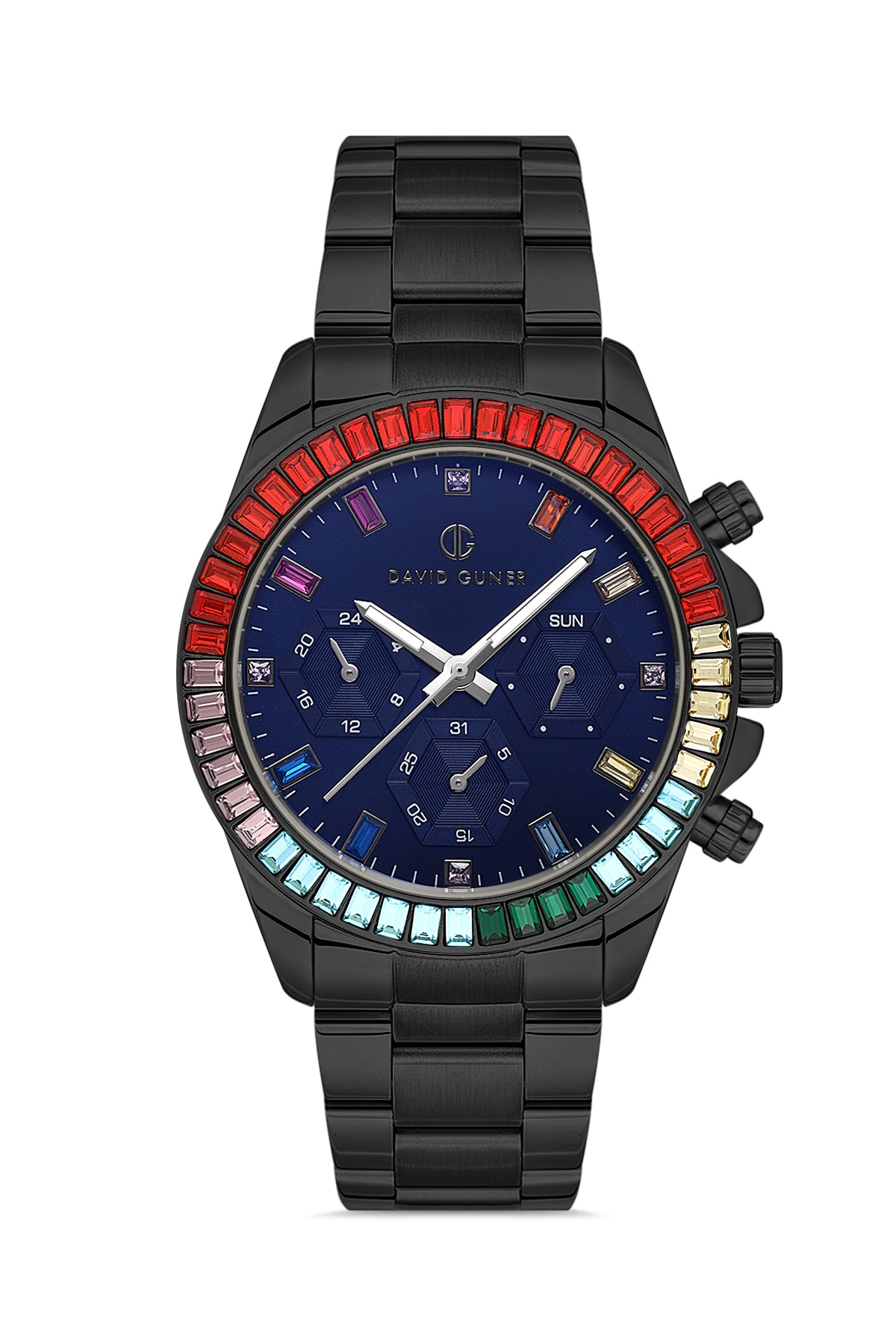 DAVID GUNER Gunmetal Kaplama Mavi Kadranlı Multi Fonksiyon Paslanmaz Masif Çelik Uniseks Kol Saati - DG-8678GA-V3