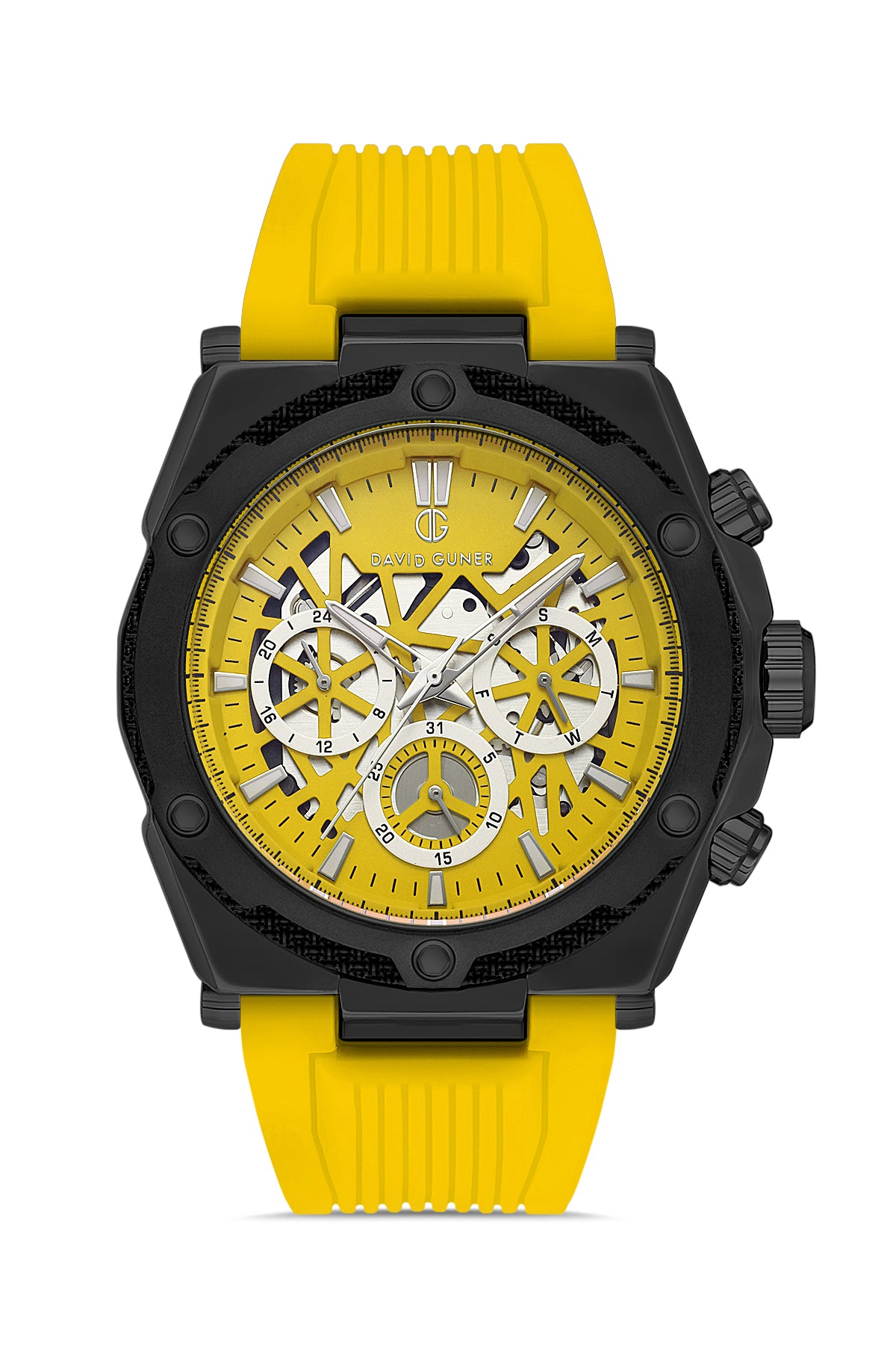DAVID GUNER Gun Kaplamalı Sarı Silikon Kordonlu Multi Fonksiyonlu Erkek Kol Saati - DG-8641GD-J2