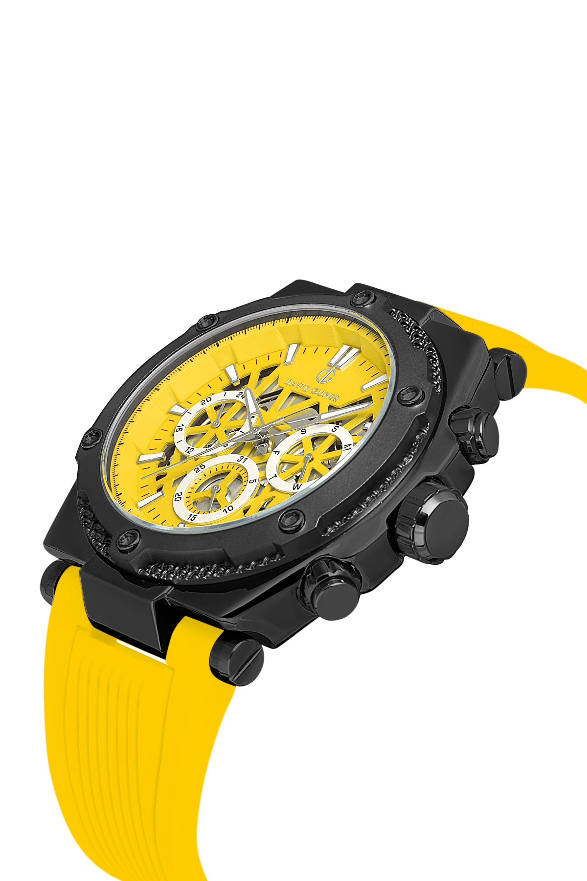 DAVID GUNER Gun Kaplamalı Sarı Silikon Kordonlu Multi Fonksiyonlu Erkek Kol Saati - DG-8641GD-J2