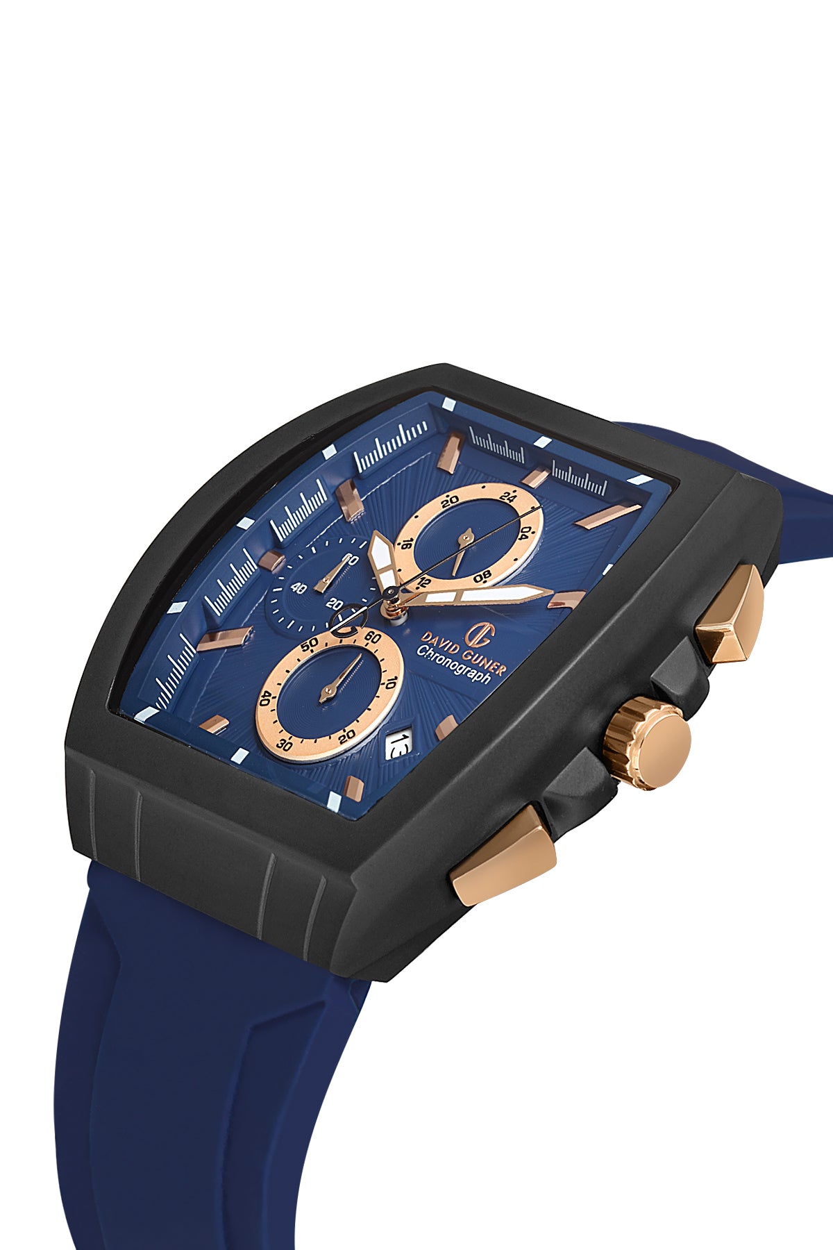 DAVID GUNER Men's Watch with Navy Blue Dial and Navy Blue Silicone Band