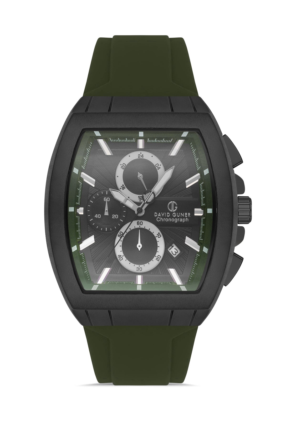 DAVID GUNER Gun Coated Men's Watch with Black Dial and Green Silicone Band