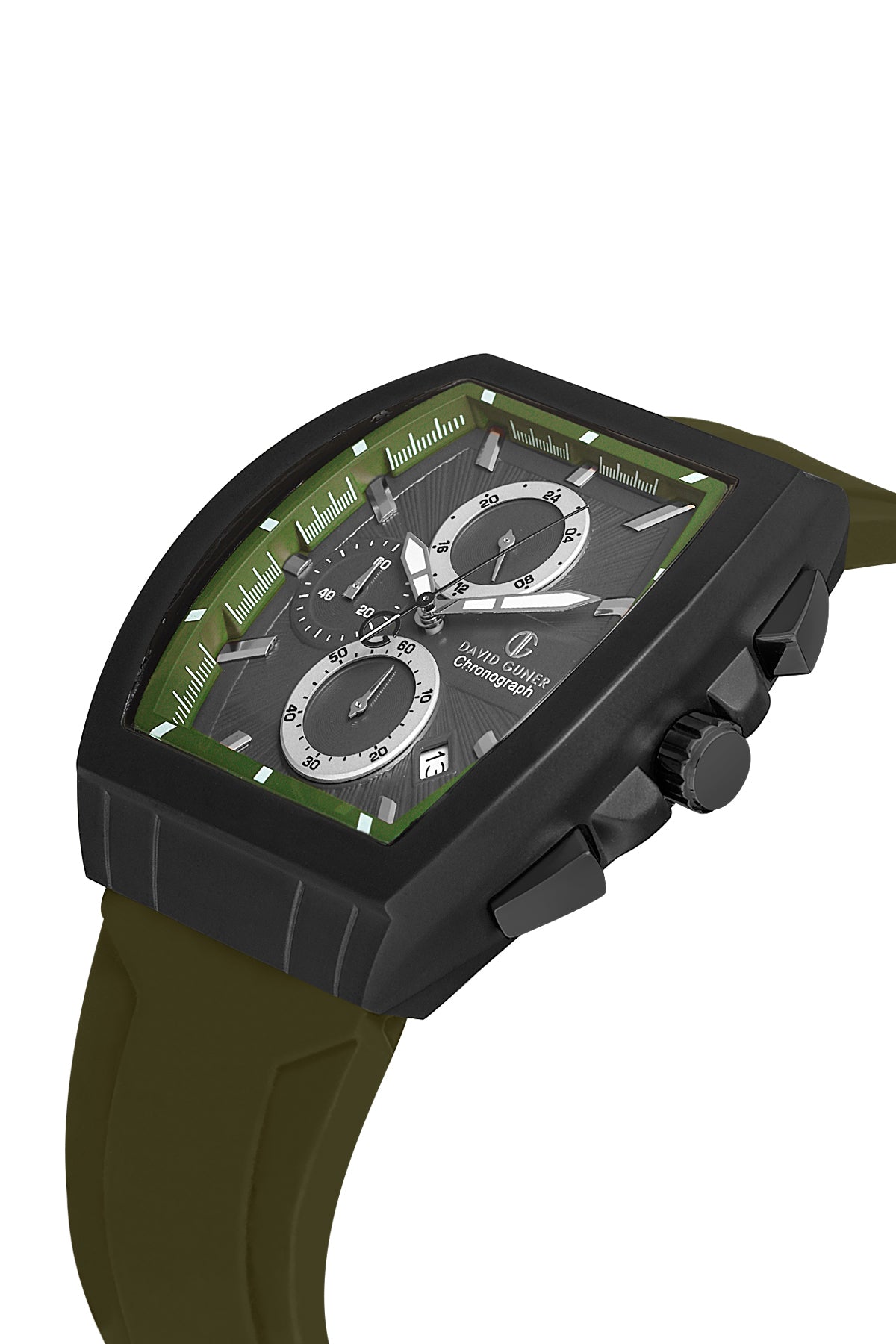 DAVID GUNER Gun Coated Men's Watch with Black Dial and Green Silicone Band