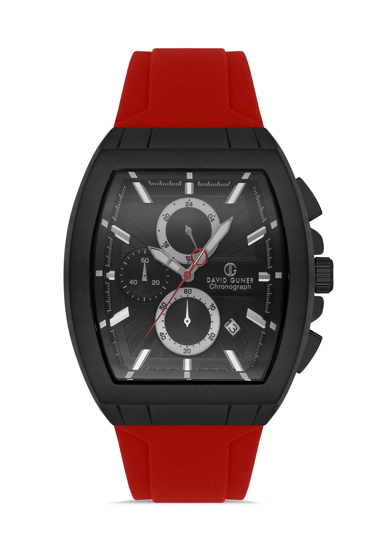 DAVID GUNER Gun Coated Men's Watch with Black Dial and Red Silicone Band