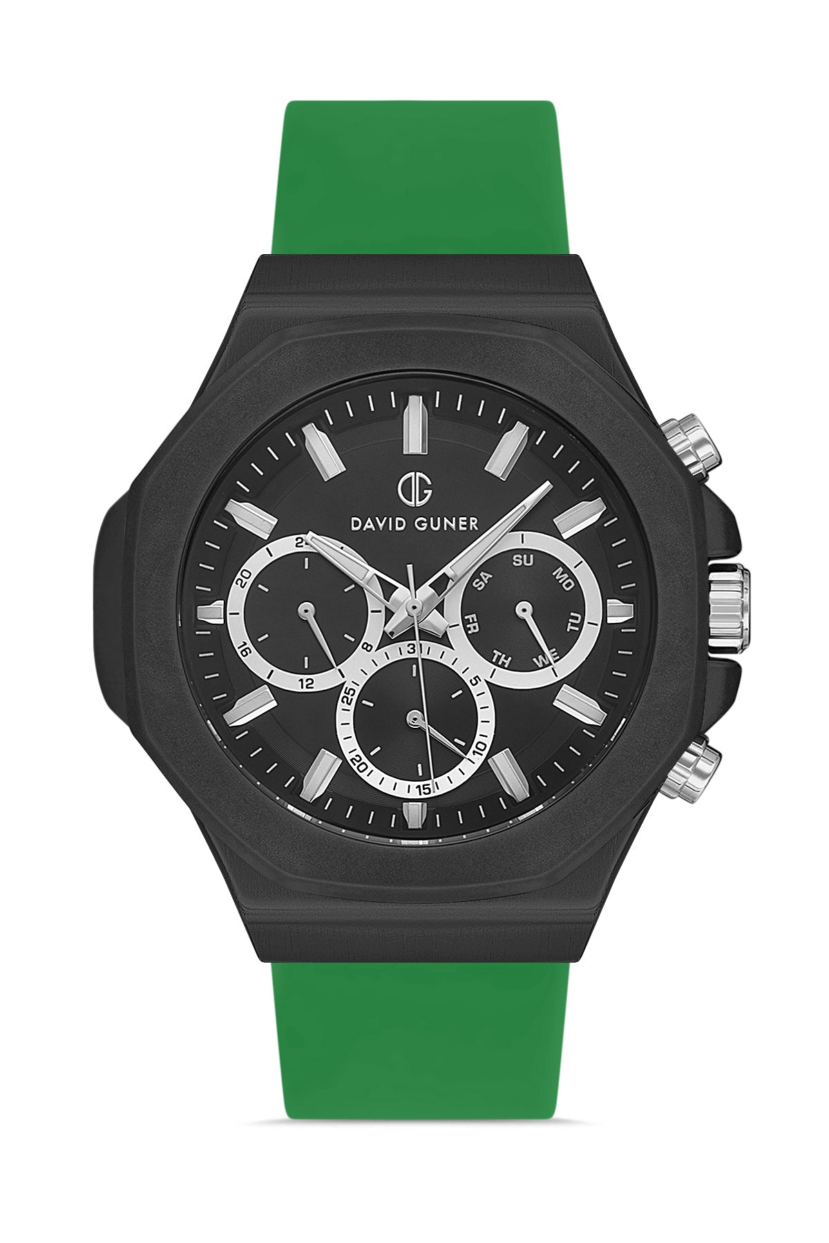 DAVID GUNER Gun Coated Men's Watch with Black Dial and Green Silocon Band