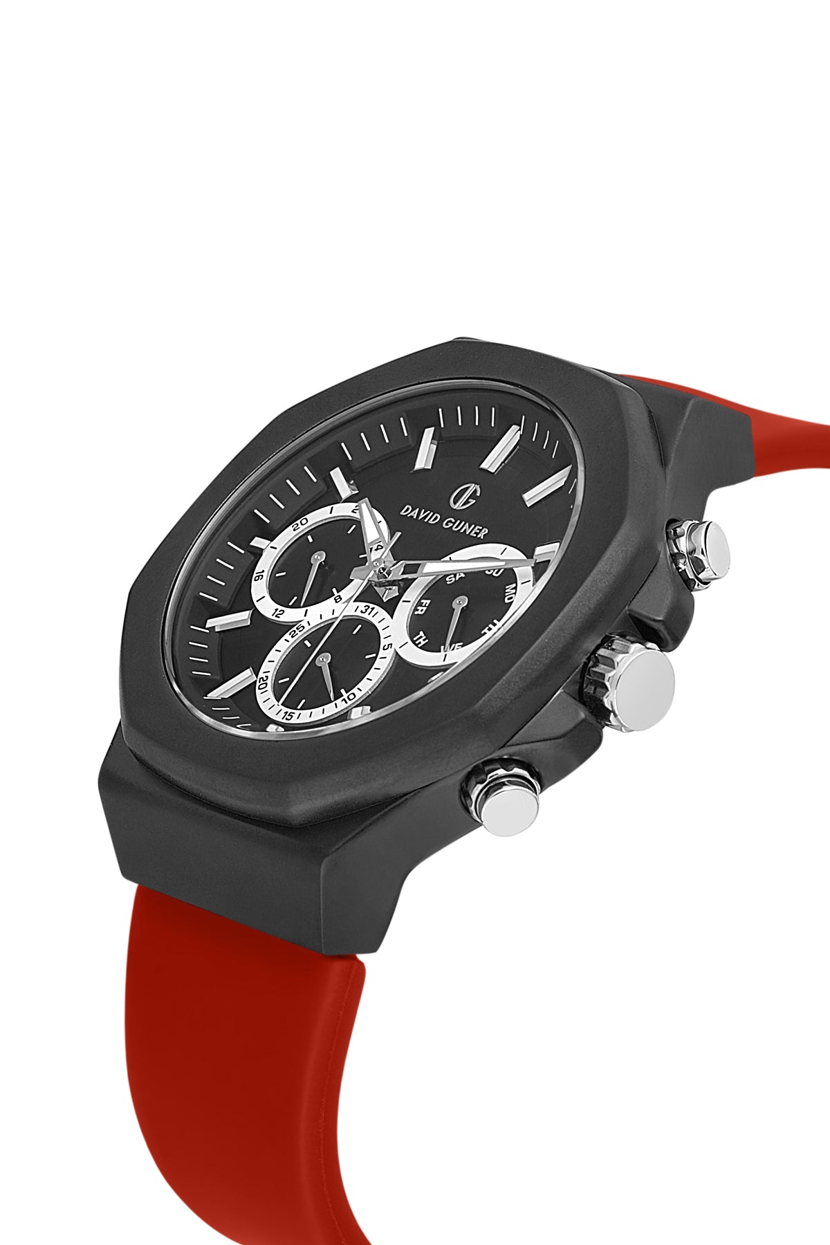 DAVID GUNER Gun Coated Men's Watch with Black Dial and Red Silicone Band