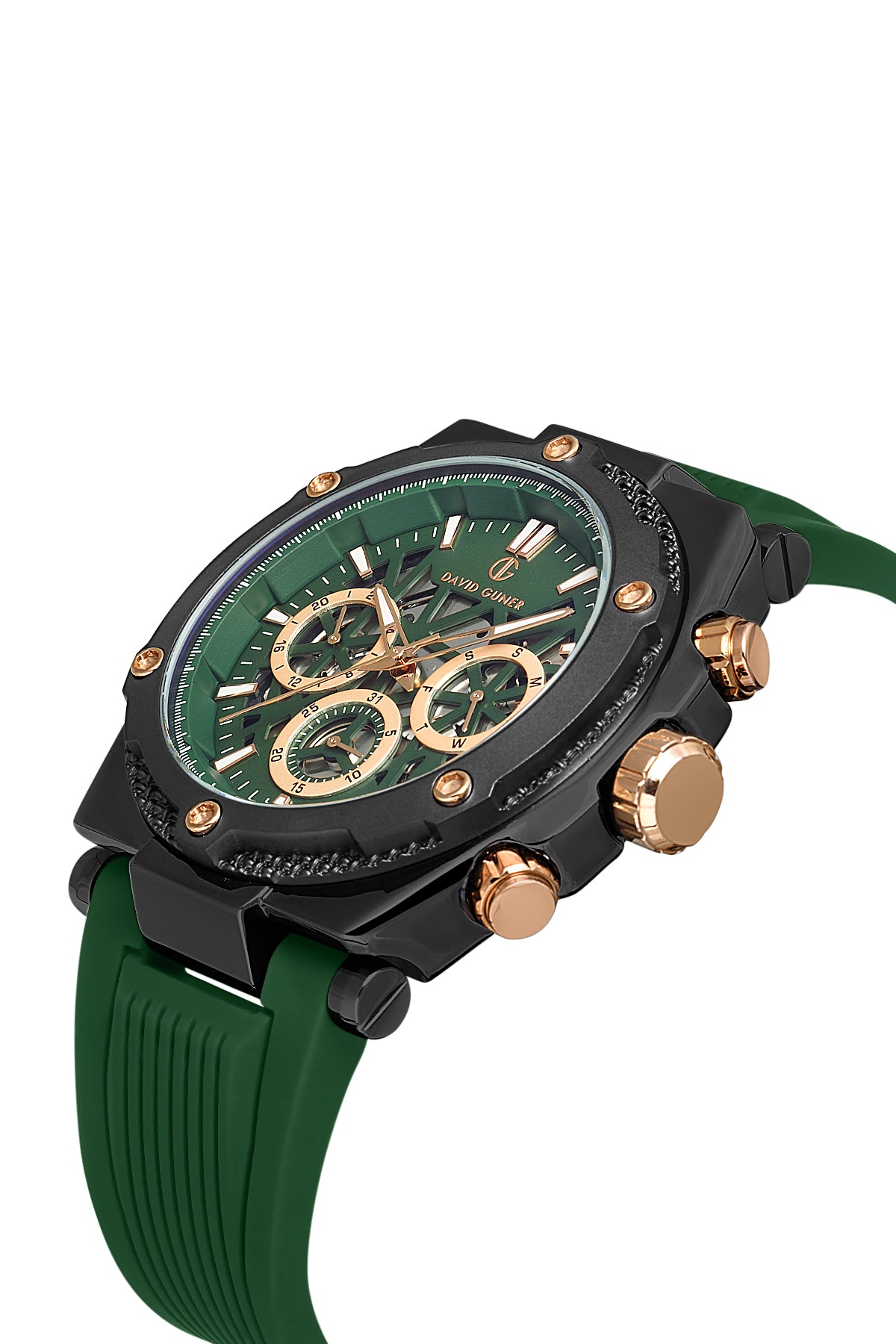 DAVID GUNER Gun Kaplamalı Yeşil Silikon Kordonlu Multi Fonksiyonlu Erkek Kol Saati - DG-8641GD-ZX10