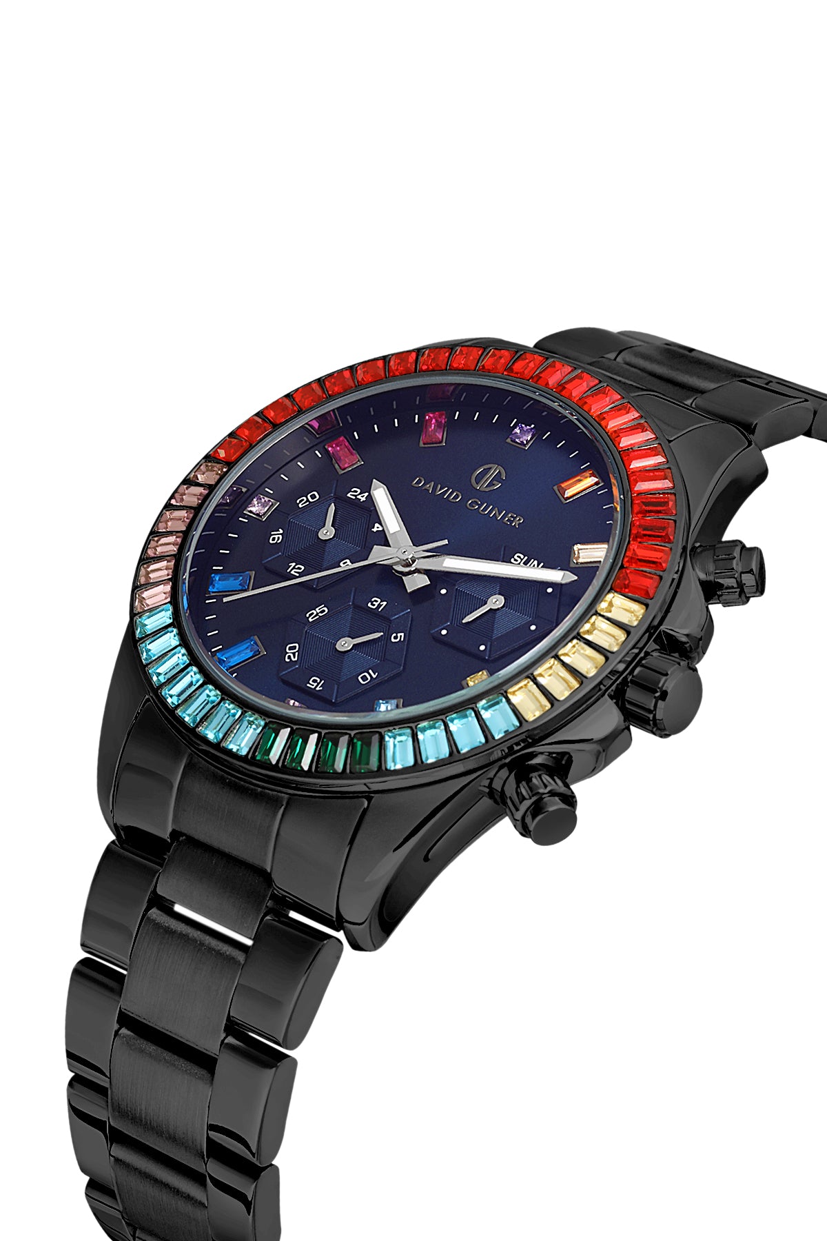 DAVID GUNER Gunmetal Kaplama Mavi Kadranlı Multi Fonksiyon Paslanmaz Masif Çelik Uniseks Kol Saati - DG-8678GA-V3