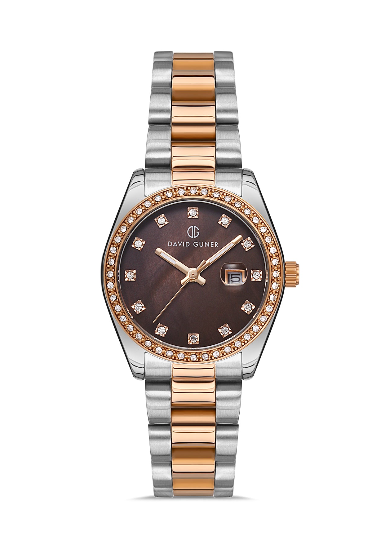 DAVID GUNER Rose White Women's Watch with Brown Dial
