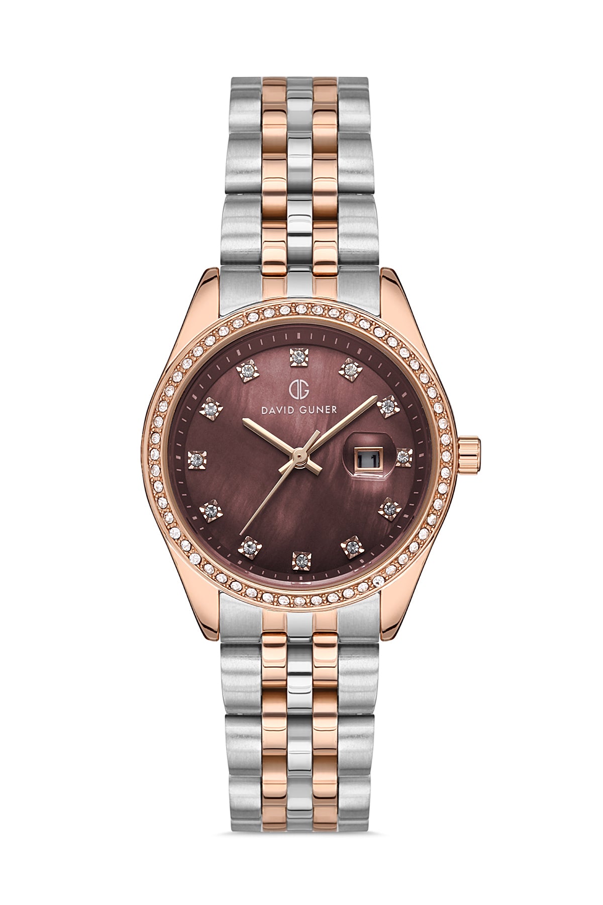 DAVID GUNER Kahverengi Kadranlı Rose Beyaz Kaplamalı Kadın Kol Saati - DG-8193LA-E6