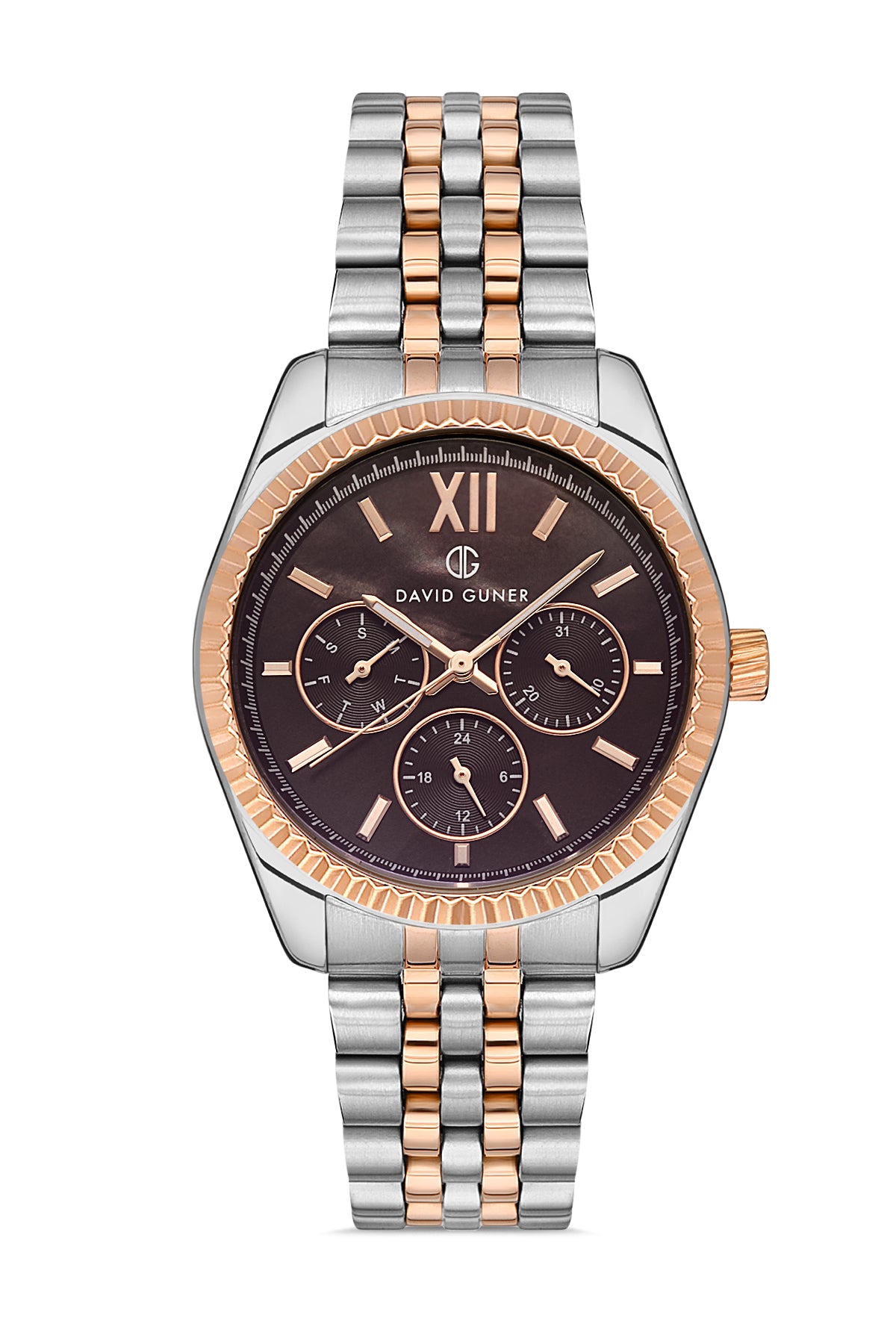 DAVID GUNER Kahverengi Kadranlı Rose Beyaz Kaplamalı Kadın Kol Saati - DG-8314LA-E6