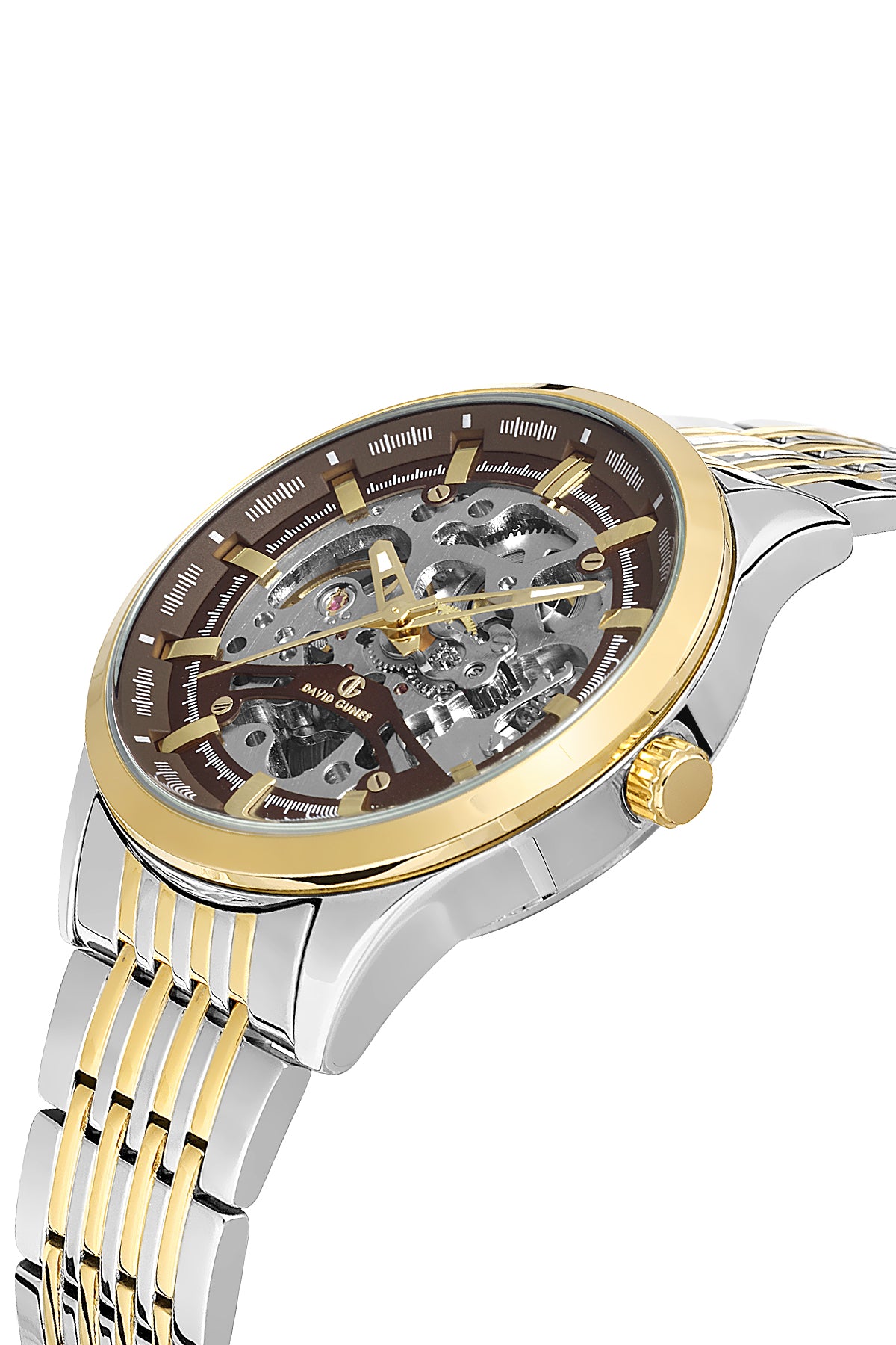 DAVID GUNER Brown Dial Yellow Silver Plating Automatic Function Men's Watch