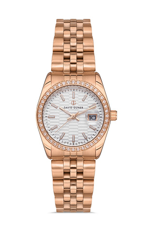 DAVID GUNER ROSE KAPLAMALI BEYAZ KADRANLI KADIN KOL SAATİ DG-8383LA-C1