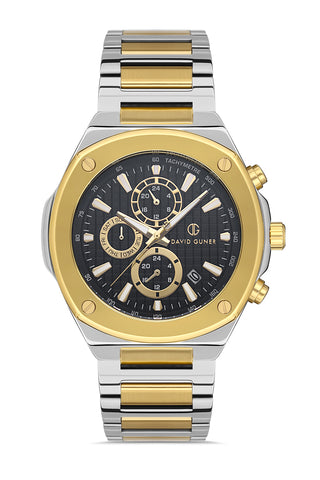 DAVID GUNER SARI BEYAZ KAPLAMALI SİYAH KADRANLI ERKEK KOL SAATİ DG-8386GA-D2
