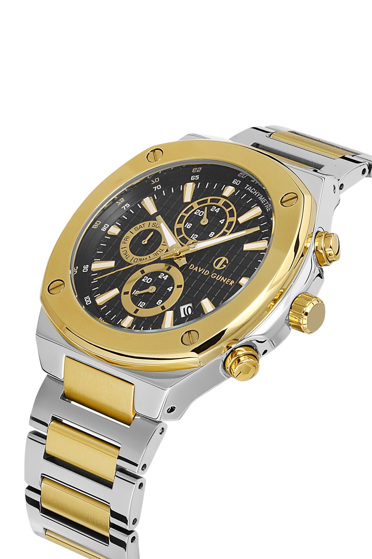 DAVID GUNER SARI BEYAZ KAPLAMALI SİYAH KADRANLI ERKEK KOL SAATİ DG-8386GA-D2
