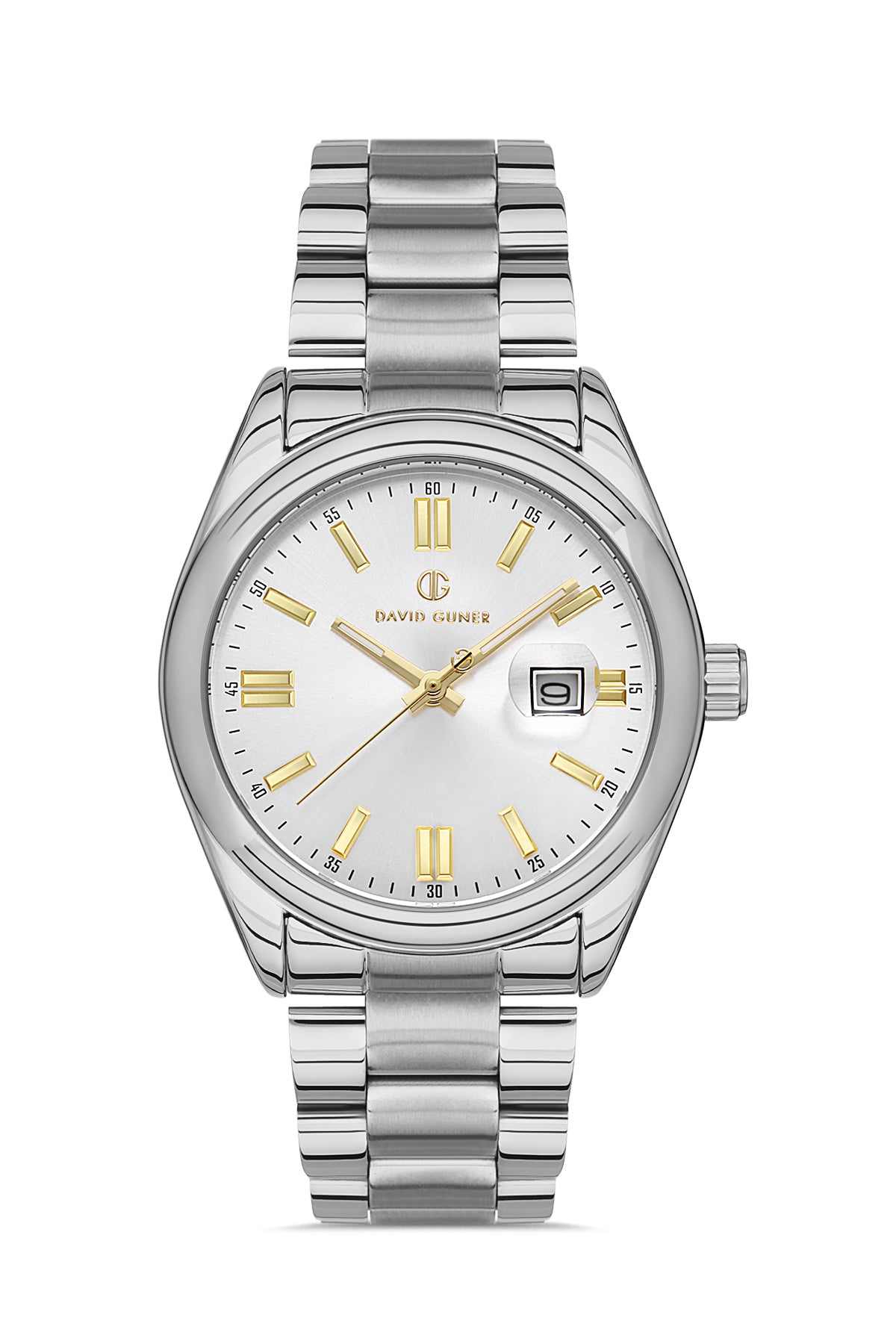 DAVID GUNER Beyaz Kadranlı Gümüş Kaplama Paslanmaz Çelik Kordonlu Erkek Kol Saati – DG-8390GA-A1