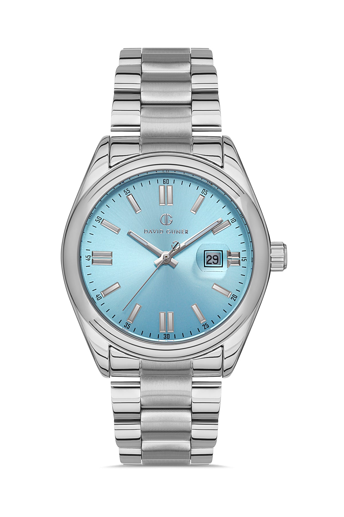 DAVID GUNER Turkuaz Kadranlı Gümüş Kaplama Paslanmaz Çelik Kordonlu Erkek Kol Saati – DG-8390GA-A15