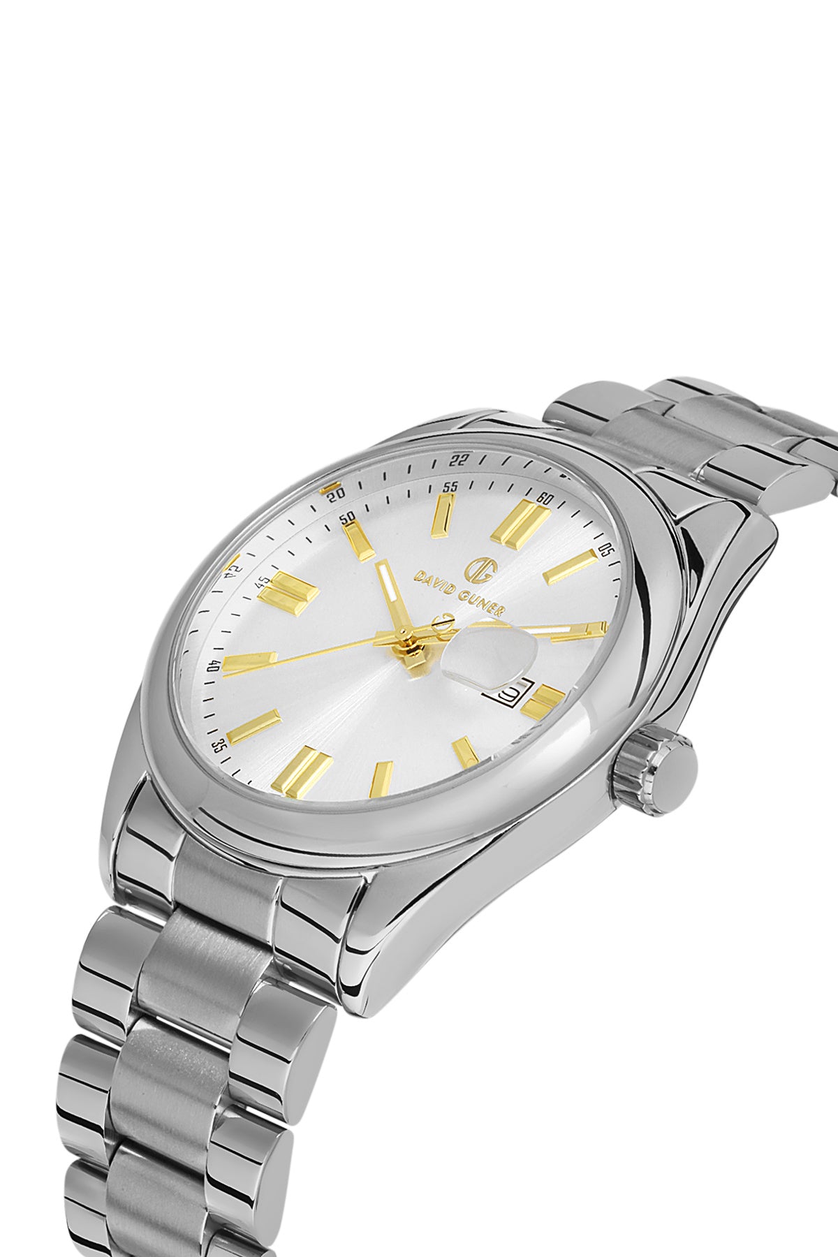 DAVID GUNER Beyaz Kadranlı Gümüş Kaplama Paslanmaz Çelik Kordonlu Erkek Kol Saati – DG-8390GA-A1