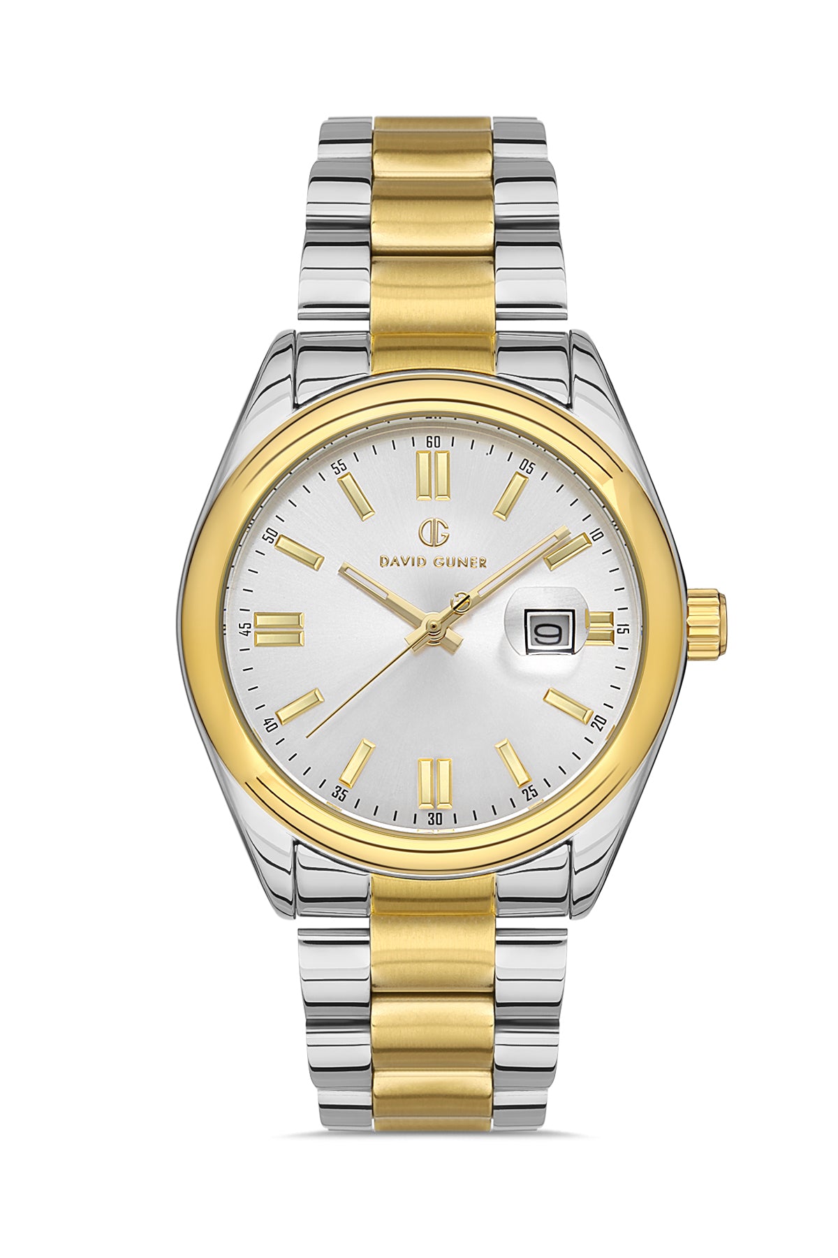 DAVID GUNER Beyaz Kadranlı Sarı Beyaz Kaplama Paslanmaz Çelik Kordonlu Erkek Kol Saati – DG-8390GA-D1