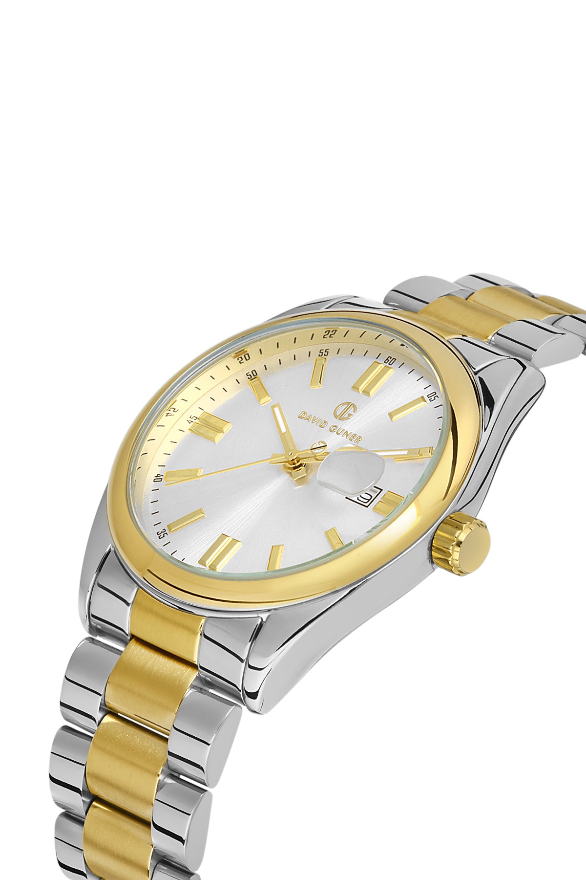 DAVID GUNER Beyaz Kadranlı Sarı Beyaz Kaplama Paslanmaz Çelik Kordonlu Erkek Kol Saati – DG-8390GA-D1