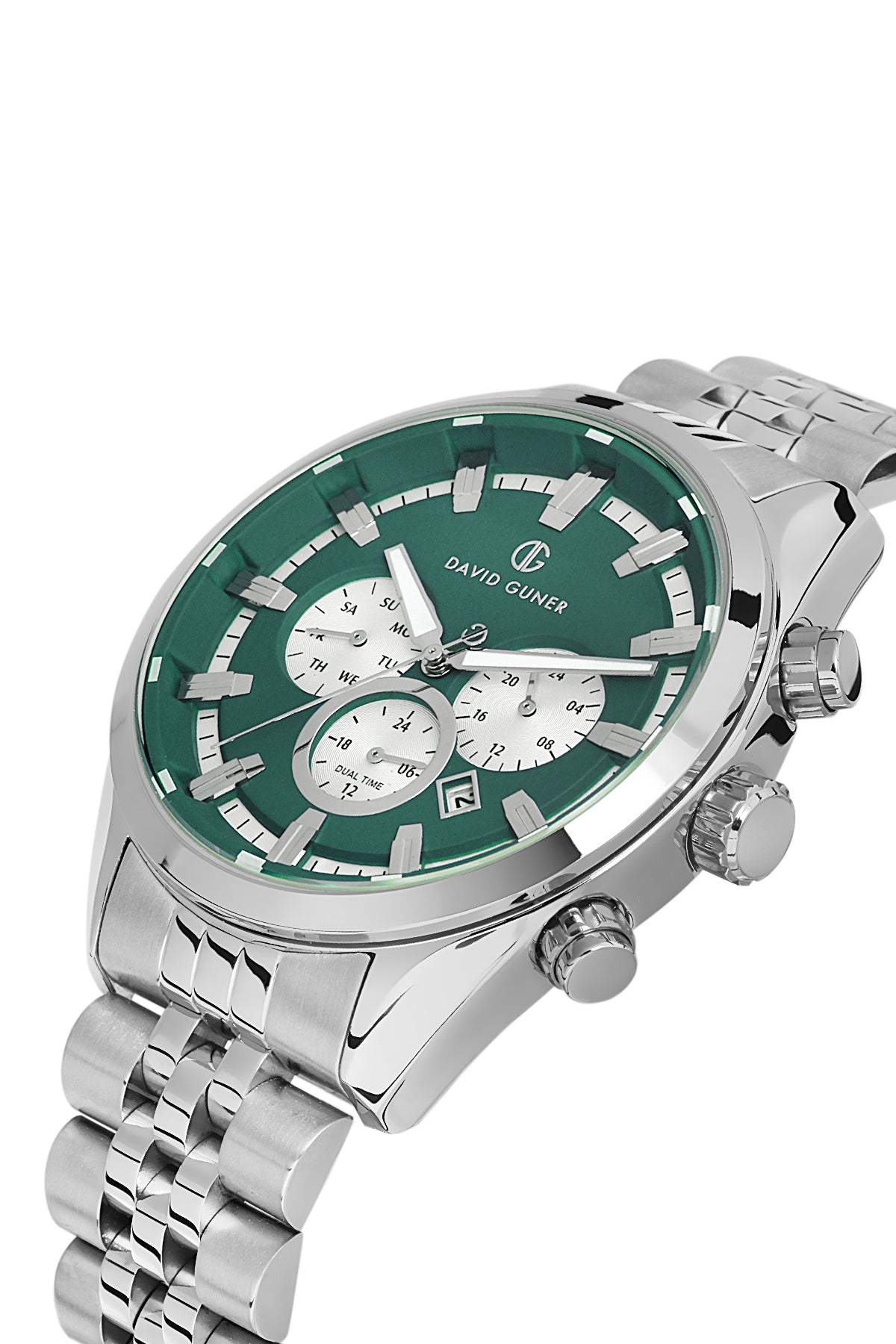 DAVID GUNER GÜMÜŞ KAPLAMALI YEŞİL KADRANLI ERKEK KOL SAATİ DG-8402GA-A10