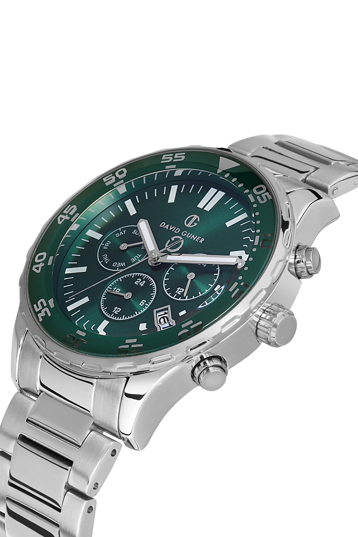 DAVID GUNER Gümüş Kaplamalı Yeşil Kadranlı Erkek Kol Saati - DG-8427GA-A10