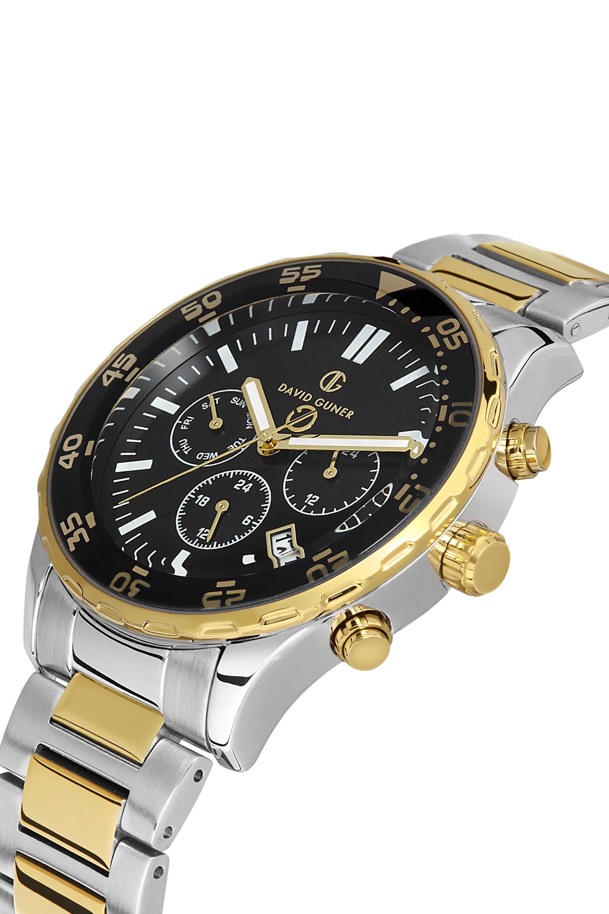 DAVID GUNER Sarı Beyaz Kaplamalı Siyah Kadranlı Erkek Kol Saati - DG-8427GA-D2