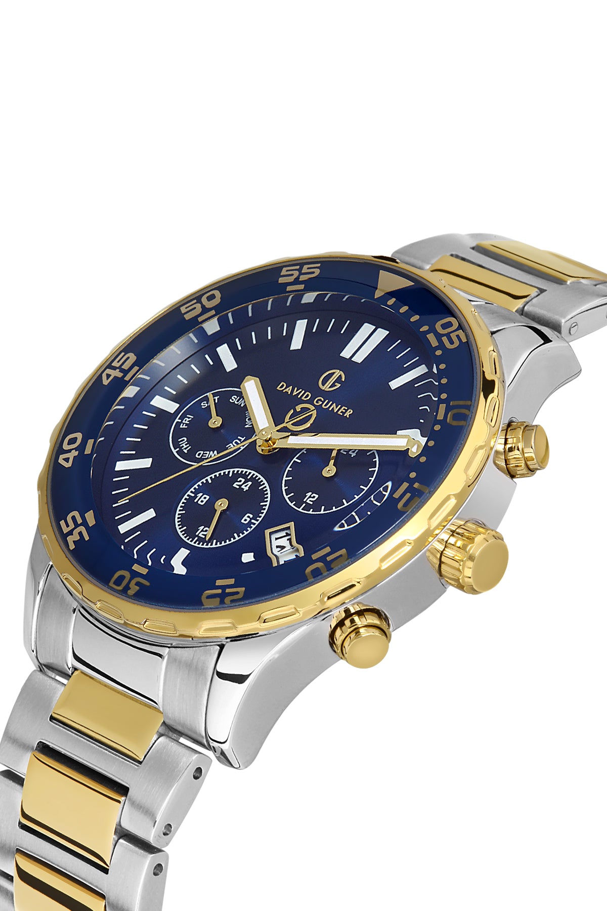DAVID GUNER Sari beyaz Kaplamalı Mavi Kadranlı Erkek Kol Saati - DG-8427GA-D3