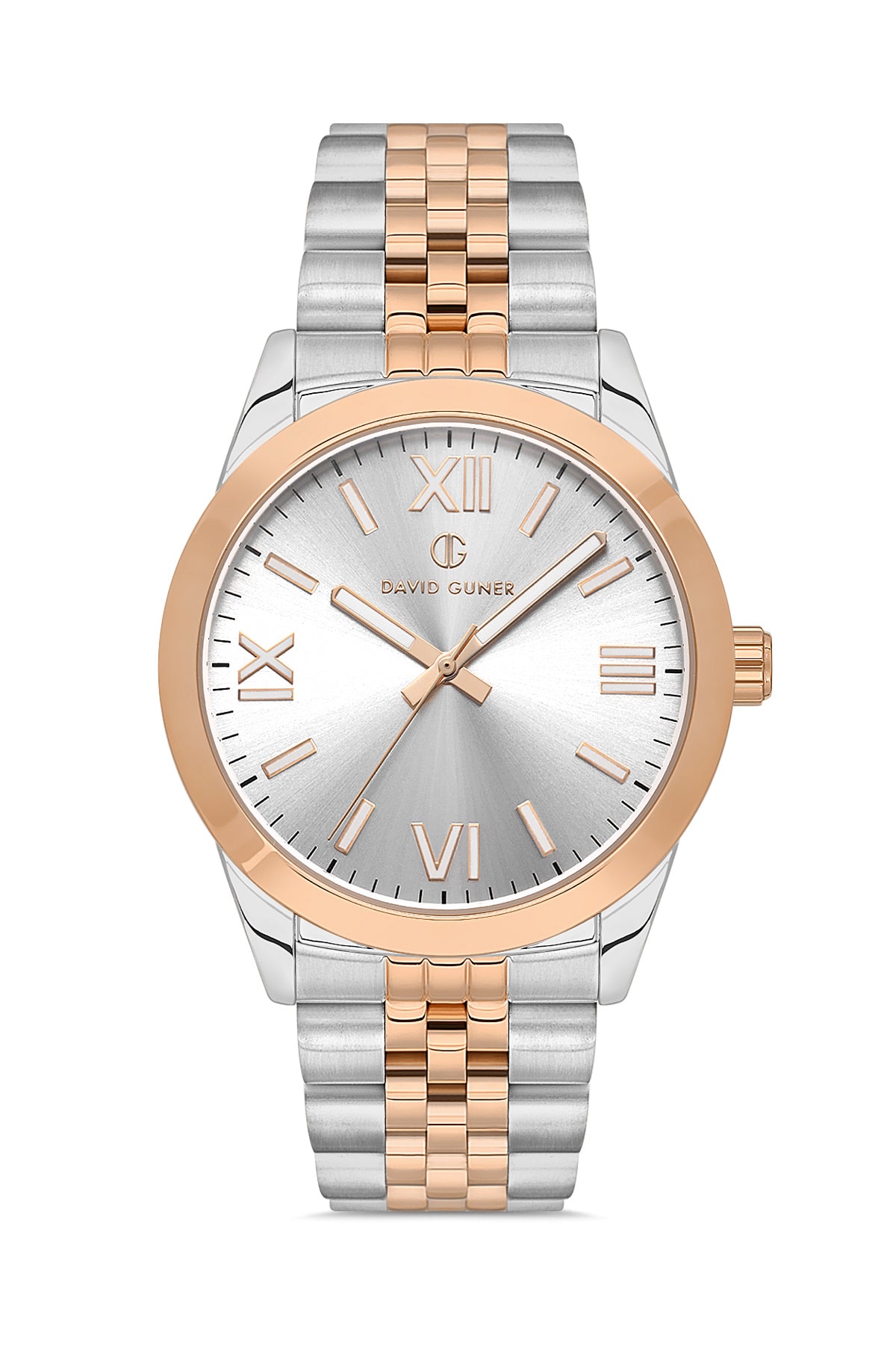 DAVID GUNER Rose beyaz Kaplamalı Gümüş Kadranlı Erkek Kol Saati - DG-8502GA-E1