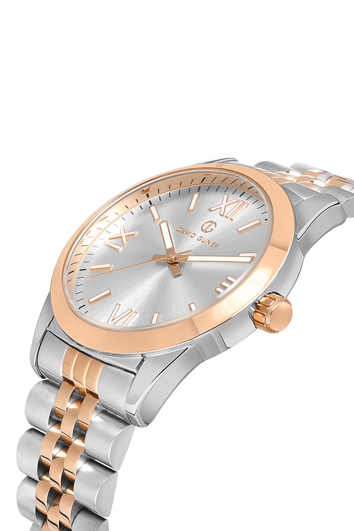 DAVID GUNER Rose beyaz Kaplamalı Gümüş Kadranlı Erkek Kol Saati - DG-8502GA-E1