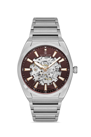 DAVID GUNER GÜMÜŞ KAPLAMALI KAHVERENGİ KADRANLI ERKEK KOL SAATİ DG-8653GA-A6