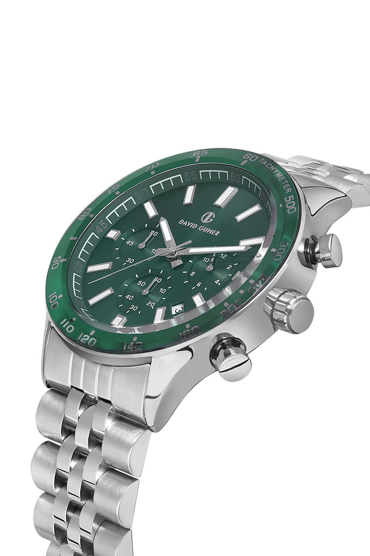 DAVID GUNER Gümüş Kaplama Yeşil Kadranlı Multi Fonksiyonlu Erkek Kol Saati