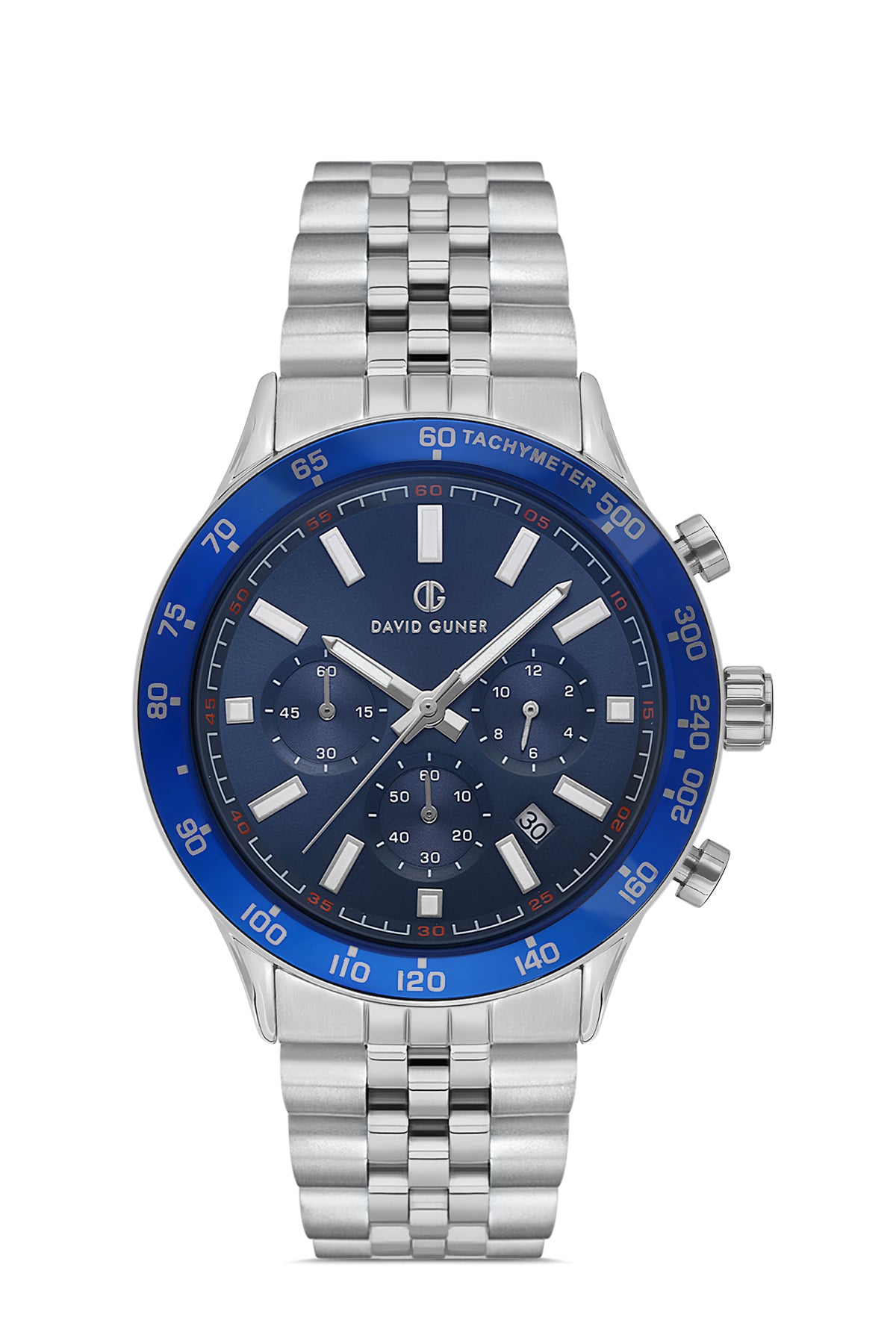 DAVID GUNER Gümüş Renk Kaplamalı Mavi Kadranlı Multi Fonksiyon Erkek Kol Saati