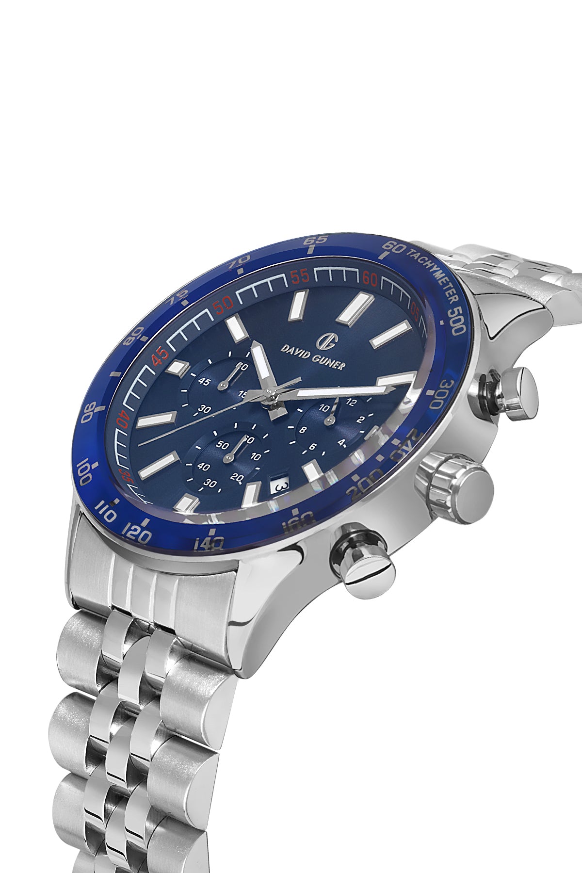 DAVID GUNER Gümüş Renk Kaplamalı Mavi Kadranlı Multi Fonksiyon Erkek Kol Saati