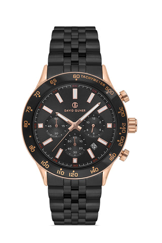 DAVID GUNER Siyah Kadranlı Rose Siyah Kaplama Paslanmaz Masif Çelik Kordonlu Multi Fonksiyonlu Erkek Kol Saati