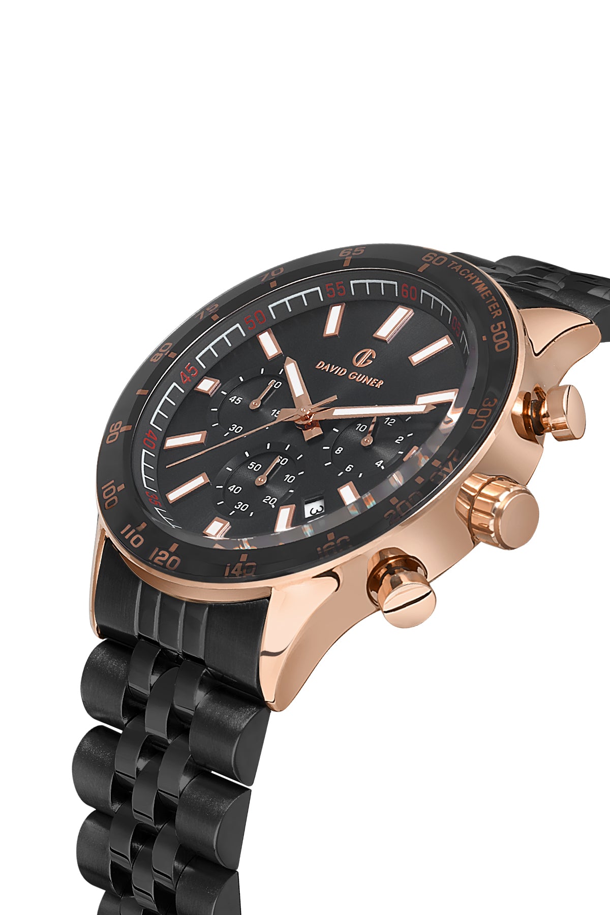 DAVID GUNER Siyah Kadranlı Rose Siyah Kaplama Paslanmaz Masif Çelik Kordonlu Multi Fonksiyonlu Erkek Kol Saati