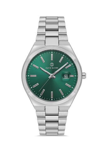 DAVID GUNER GÜMÜŞ KAPLAMALI YEŞİL KADRANLI ERKEK KOL SAATİ DG‑8697GA‑A10