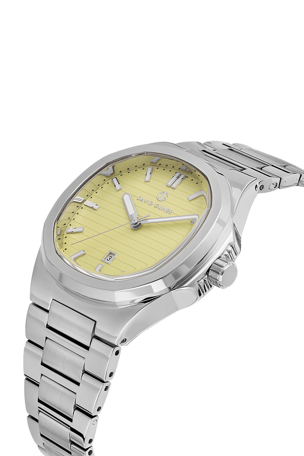 DAVID GUNER Sarı Kadranlı Gümüş Kaplama Takvimli Paslanmaz Masif Çelik Erkek Kol Saati - DG-8755GA-A12
