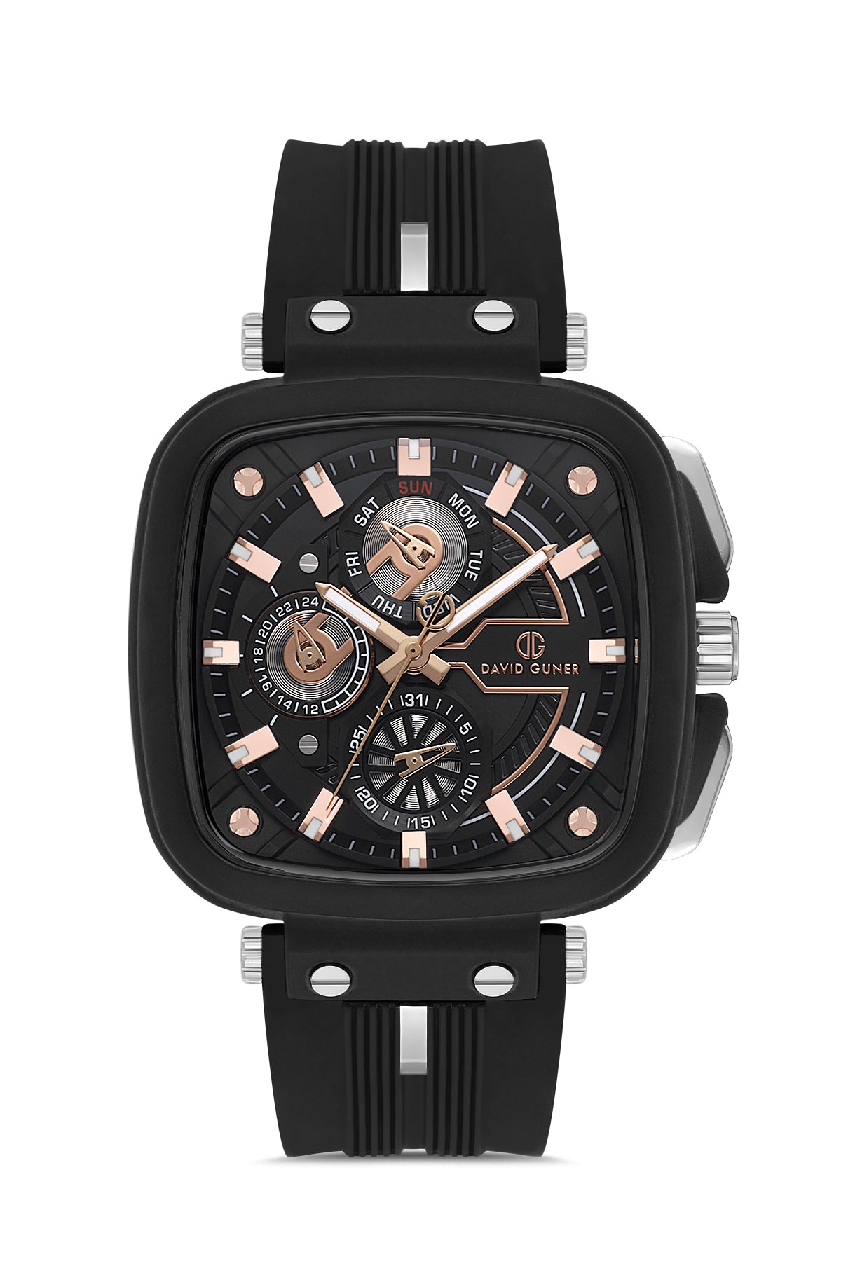 DAVID GUNER Siyah Kaplama Siyah Kadranlı Siyah Kayışlı Silikon Erkek Kol Saati - DG-8500GD-G2