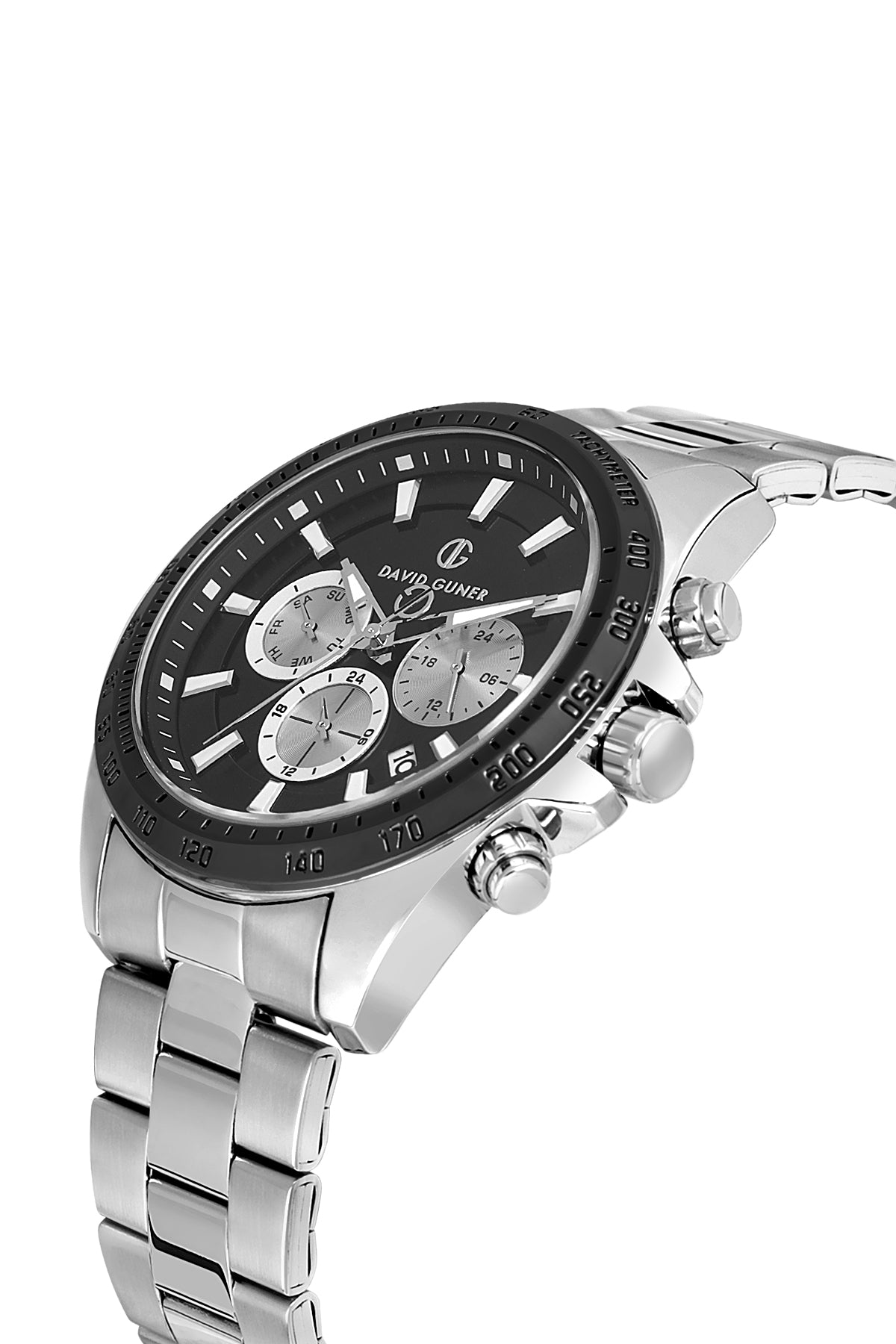 DAVID GUNER Gümüş Kaplama Siyah Kadranlı Multi Fonksiyonlu Erkek Kol Saati - DG-8743GA-J2