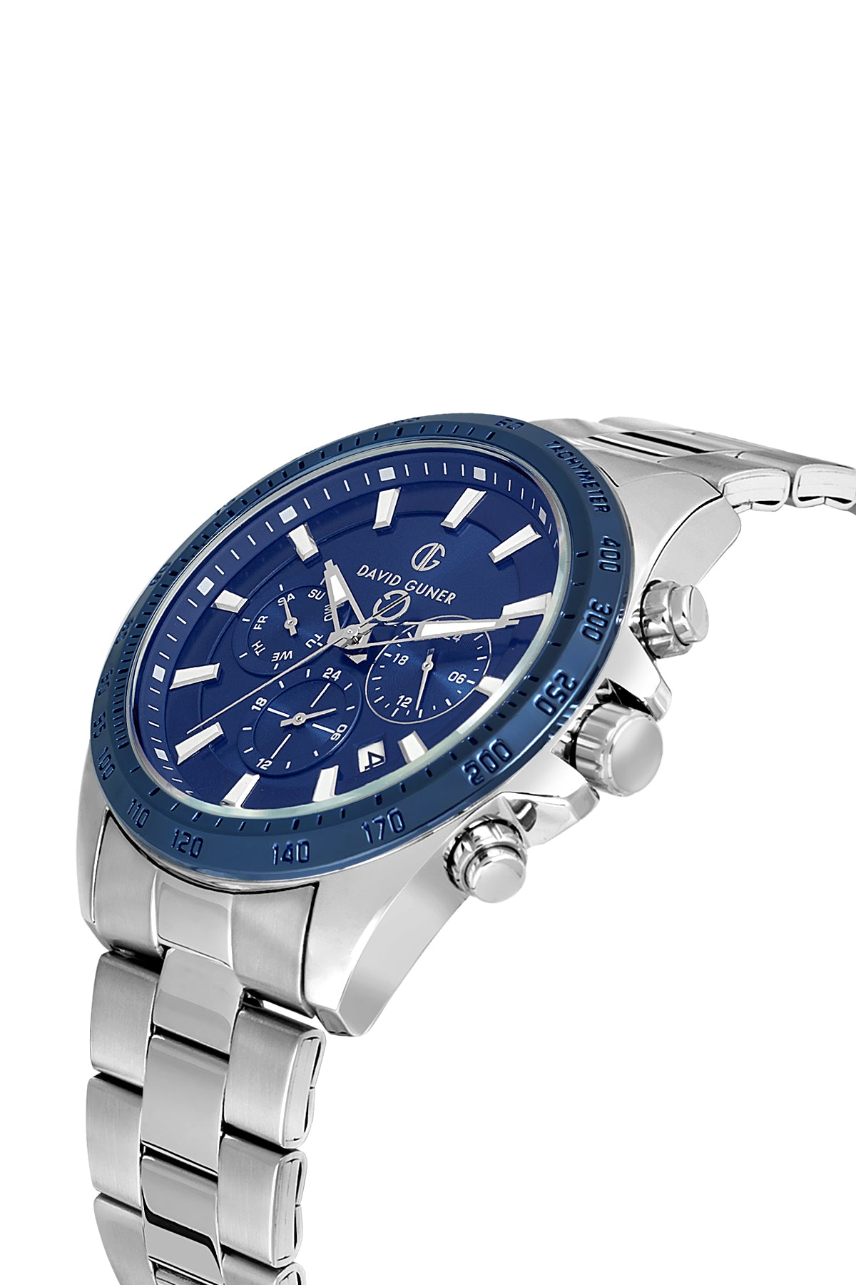 DAVID GUNER Gümüş Kaplama Mavi Kadranlı Multi Fonksiyonlu Erkek Kol Saati - DG-8743GA-L3