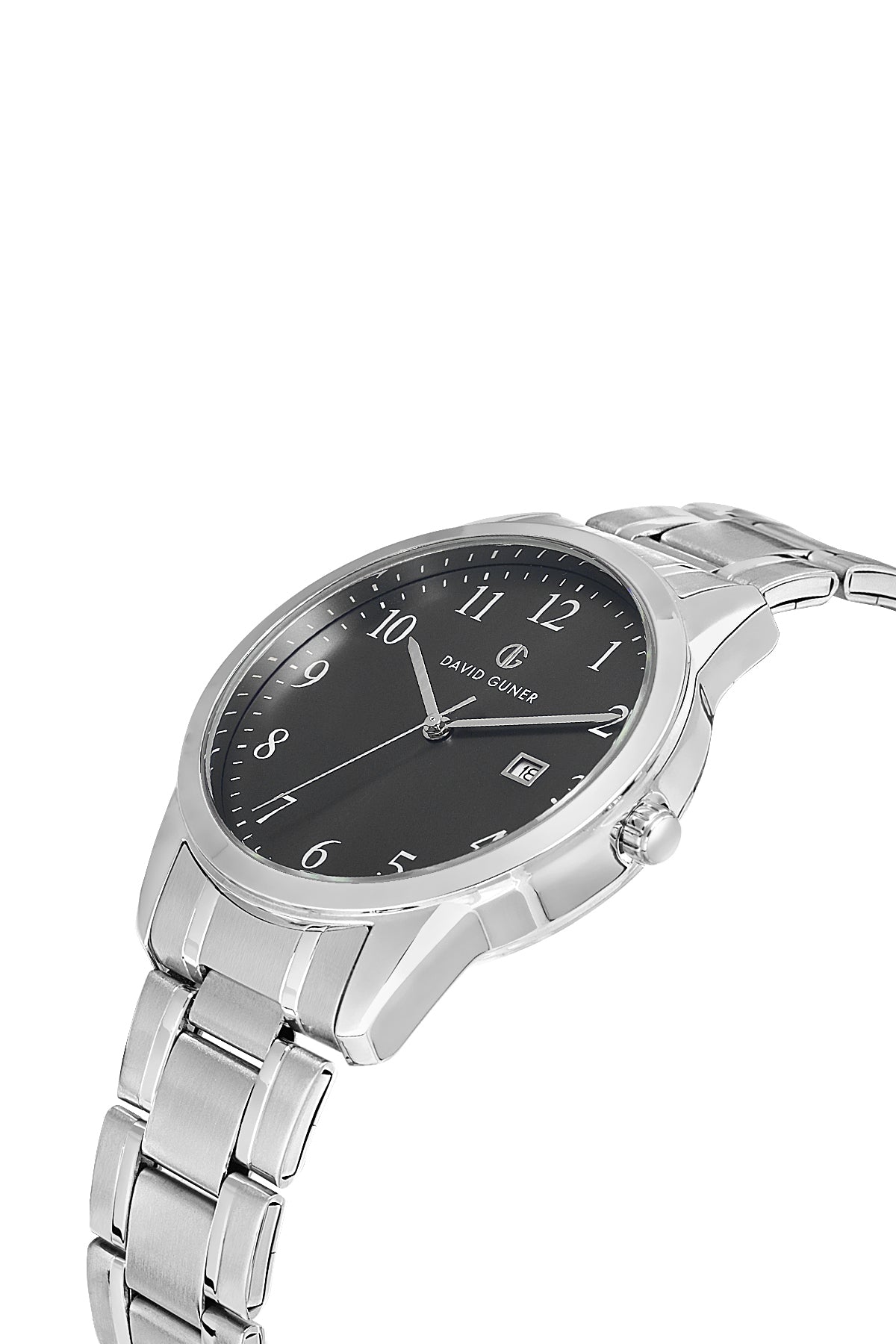 DAVID GUNER Gümüş Kaplama Siyah Kadranlı Takvimli Erkek Kol Saati