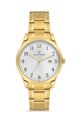 DAVID GUNER Sarı Kaplama Gümüş Kadranlı Takvimli Erkek Kol Saati