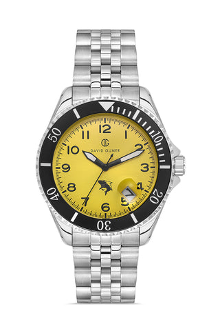 DAVID GUNER Gümüş Kaplama Sarı Kadranlı Takvimli Erkek Kol Saati - DG-8781GA-A12