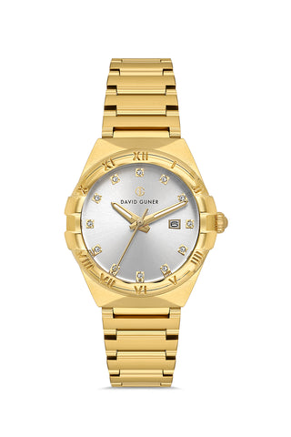 DAVID GUNER Sarı Renk Kadranlı Takvimli Kadın Kol Saati