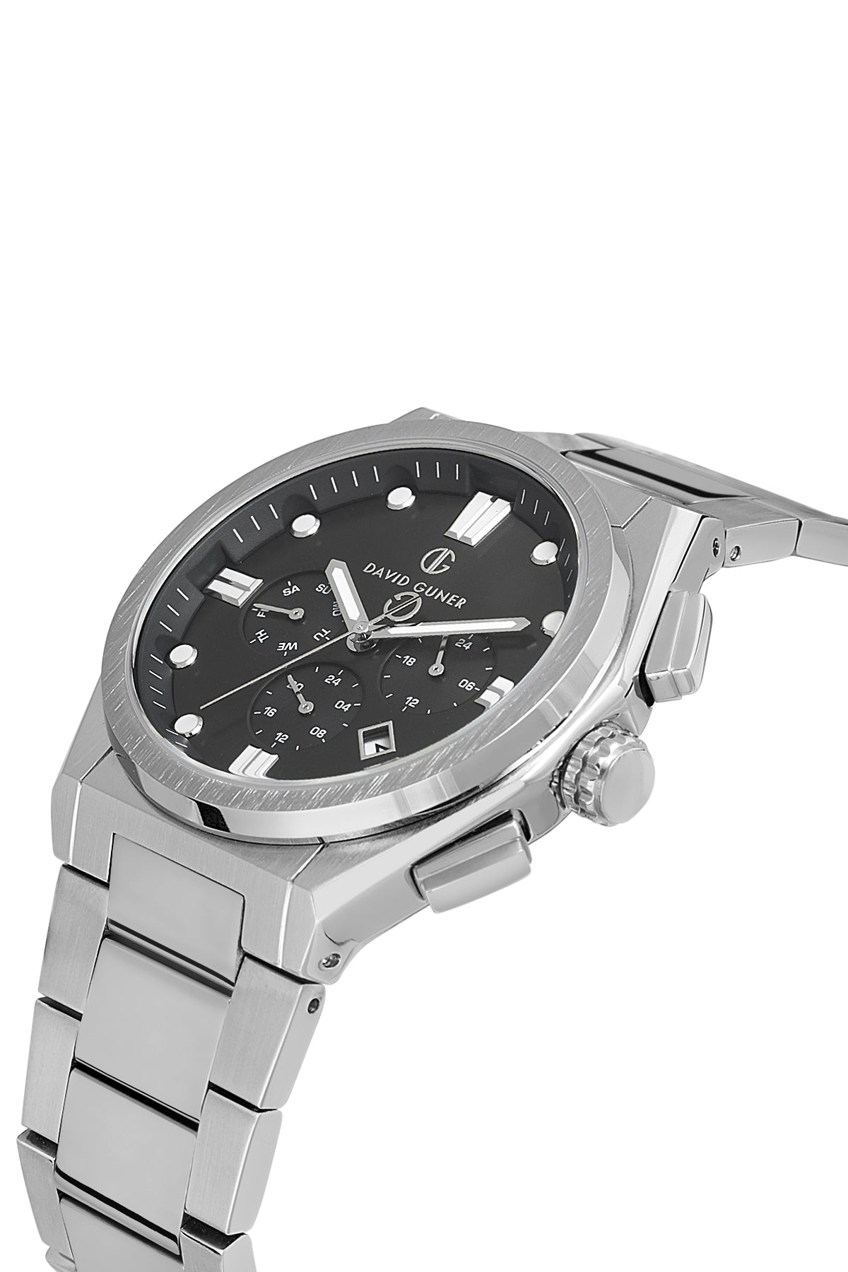 DAVID GUNER Gümüş Renk Siyah Kadranlı Multi Fonksiyon Erkek Kol Saati