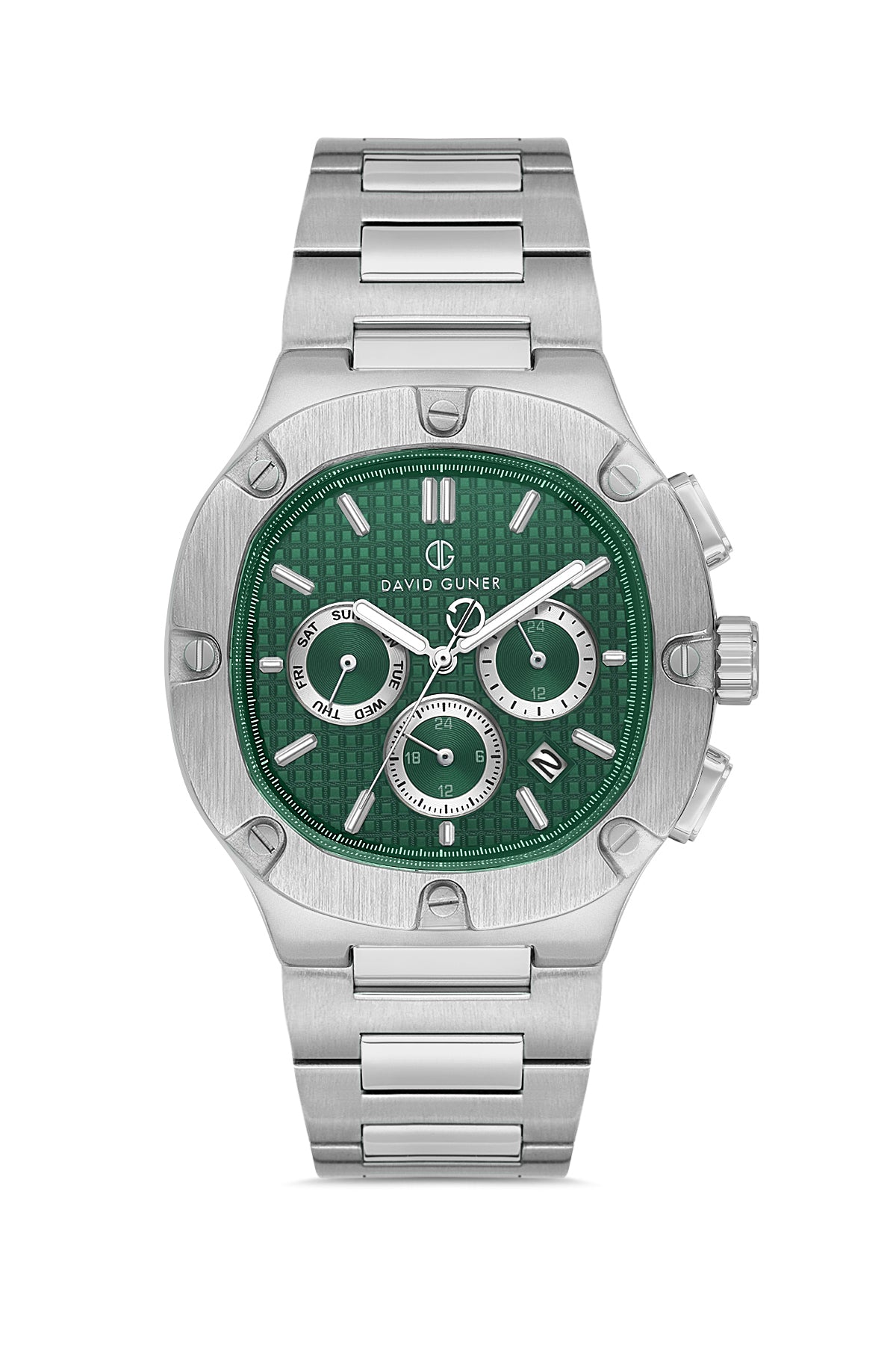 DAVID GUNER Gümüş Kaplamalı Yeşil Kadranlı Erkek Kol Saati - DG-8852GA-A10