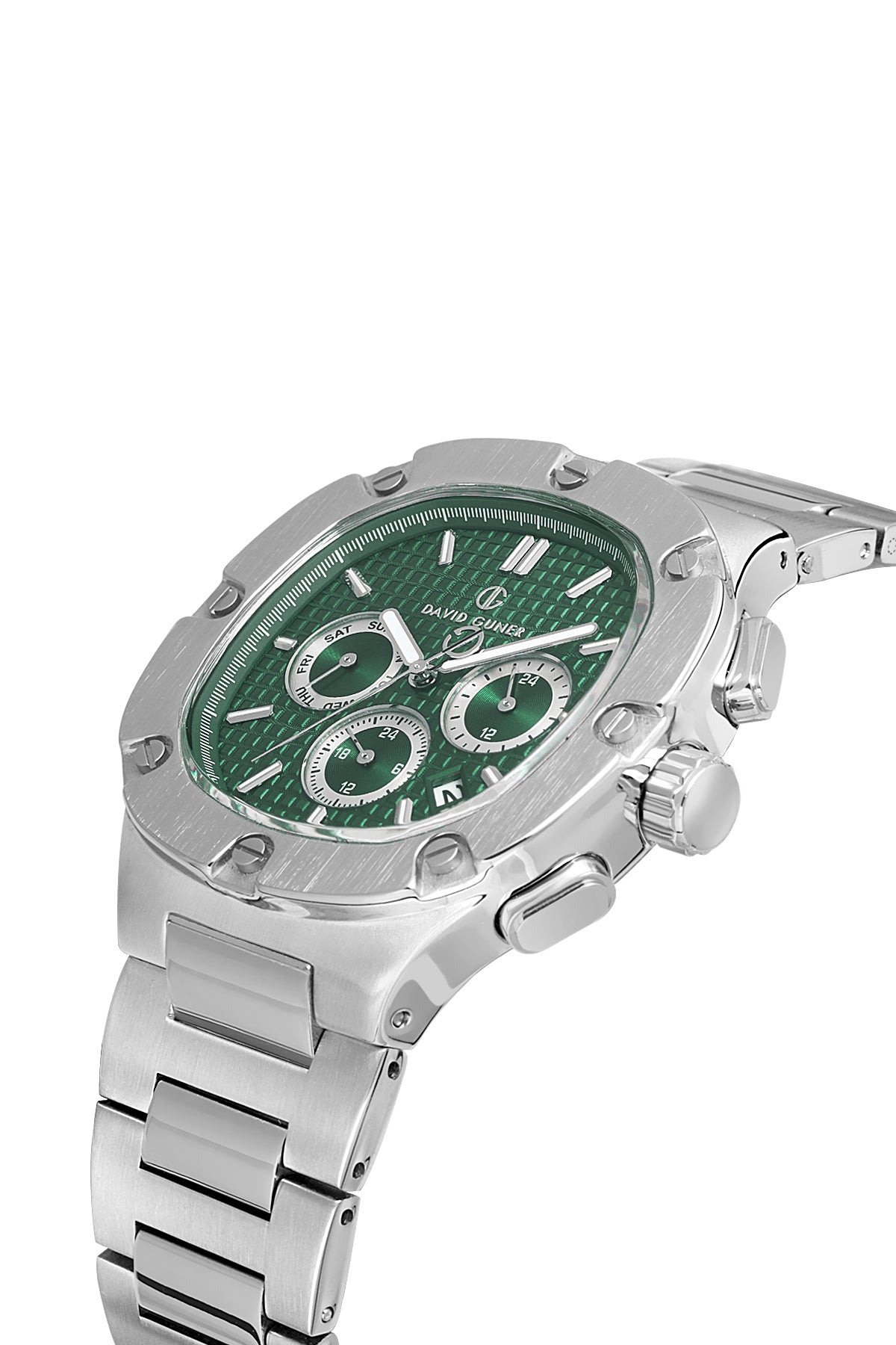 DAVID GUNER Gümüş Kaplamalı Yeşil Kadranlı Erkek Kol Saati - DG-8852GA-A10