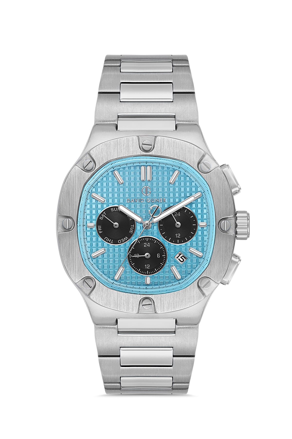 DAVID GUNER Gümüş Kaplamalı Turkuaz Kadranlı Erkek Kol Saati - DG-8852GA-A15