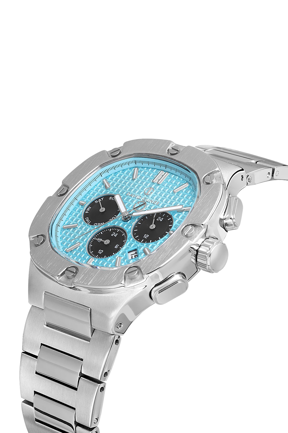 DAVID GUNER Gümüş Kaplamalı Turkuaz Kadranlı Erkek Kol Saati - DG-8852GA-A15