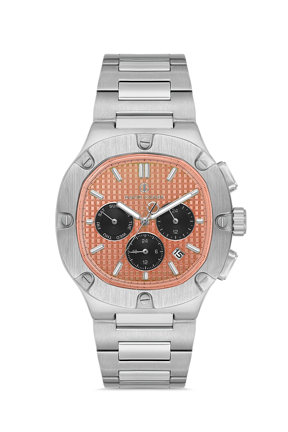 DAVID GUNER Gümüş Kaplamalı Somon Kadranlı Erkek Kol Saati - DG-8852GA-A16